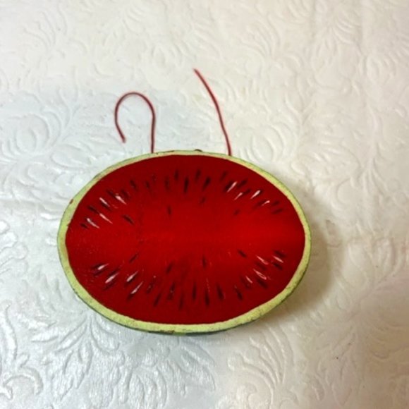 Watermelon Half Holiday Hanging Wood Ornament 3"x2.25" - Picture 1 of 7